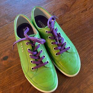 Ecco Womens Green‎ Leather Sneakers With Purple Laces- 40 (9-9.5)